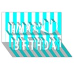 Vertical Stripes - White and Aqua Cyan Happy Birthday 3D Greeting Card (8x4)