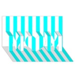 Vertical Stripes - White and Aqua Cyan MOM 3D Greeting Card (8x4)