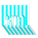 Vertical Stripes - White and Aqua Cyan GIRL 3D Greeting Card (7x5)