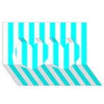 Vertical Stripes - White and Aqua Cyan Twin Hearts 3D Greeting Card (8x4)