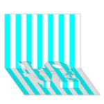 Vertical Stripes - White and Aqua Cyan LOVE Bottom 3D Greeting Card (7x5)