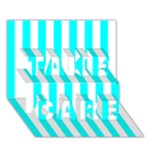 Vertical Stripes - White and Aqua Cyan TAKE CARE 3D Greeting Card (7x5)
