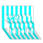 Vertical Stripes - White and Aqua Cyan You Did It 3D Greeting Card (7x5)
