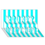 Vertical Stripes - White and Aqua Cyan Happy New Year 3D Greeting Card (8x4)
