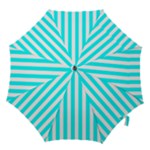 Vertical Stripes - White and Aqua Cyan Hook Handle Umbrella (Large)