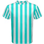Vertical Stripes - White and Bright Turquoise Men s Cotton Tee