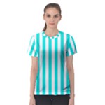 Vertical Stripes - White and Bright Turquoise Women s Sport Mesh Tee