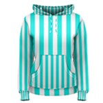 Vertical Stripes - White and Bright Turquoise Women s Pullover Hoodie
