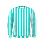 Vertical Stripes - White and Bright Turquoise Kid s Sweatshirt