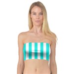 Vertical Stripes - White and Bright Turquoise Bandeau Top