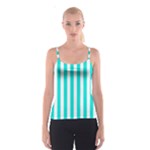 Vertical Stripes - White and Bright Turquoise Spaghetti Strap Top