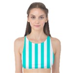 Vertical Stripes - White and Bright Turquoise Tank Bikini Top