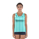 Vertical Stripes - White and Bright Turquoise Women s Sport Tank Top