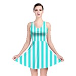 Vertical Stripes - White and Bright Turquoise Reversible Skater Dress