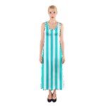 Vertical Stripes - White and Bright Turquoise Full Print Maxi Dress
