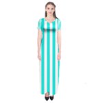 Vertical Stripes - White and Bright Turquoise Short Sleeve Maxi Dress