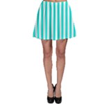 Vertical Stripes - White and Bright Turquoise Skater Skirt