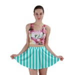 Vertical Stripes - White and Bright Turquoise Mini Skirt