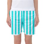Vertical Stripes - White and Bright Turquoise Women s Basketball Shorts