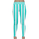 Vertical Stripes - White and Bright Turquoise Yoga Leggings