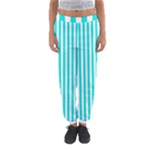 Vertical Stripes - White and Bright Turquoise Women s Jogger Sweatpants