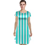 Vertical Stripes - White and Bright Turquoise Cap Sleeve Nightdress