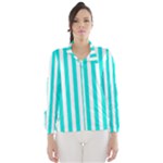 Vertical Stripes - White and Bright Turquoise Wind Breaker (Women)