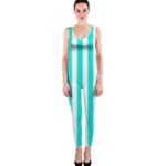 Vertical Stripes - White and Bright Turquoise OnePiece Catsuit