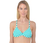 Vertical Stripes - White and Bright Turquoise Reversible Tri Bikini Top