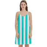 Vertical Stripes - White and Bright Turquoise Women s Reversible Sports Bra with Border