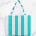 Vertical Stripes - White and Bright Turquoise Mini Tote Bag