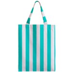 Vertical Stripes - White and Bright Turquoise Zipper Classic Tote Bag