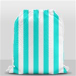 Vertical Stripes - White and Bright Turquoise Drawstring Bag (Small)