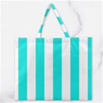 Vertical Stripes - White and Bright Turquoise Zipper Large Tote Bag