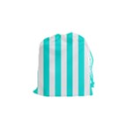 Vertical Stripes - White and Bright Turquoise Drawstring Pouch (S)