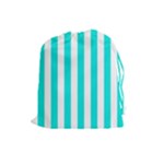 Vertical Stripes - White and Bright Turquoise Drawstring Pouch (L)