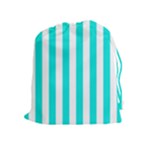 Vertical Stripes - White and Bright Turquoise Drawstring Pouch (XL)