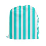 Vertical Stripes - White and Bright Turquoise Drawstring Pouch (XXl)