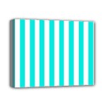 Vertical Stripes - White and Bright Turquoise Deluxe Canvas 14  x 11  (Stretched)
