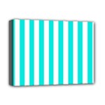 Vertical Stripes - White and Bright Turquoise Deluxe Canvas 16  x 12  (Stretched)