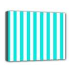 Vertical Stripes - White and Bright Turquoise Deluxe Canvas 20  x 16  (Stretched)