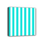 Vertical Stripes - White and Bright Turquoise Mini Canvas 4  x 4  (Stretched)
