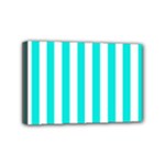 Vertical Stripes - White and Bright Turquoise Mini Canvas 6  x 4  (Stretched)