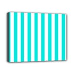 Vertical Stripes - White and Bright Turquoise Canvas 10  x 8  (Stretched)