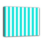 Vertical Stripes - White and Bright Turquoise Canvas 14  x 11  (Stretched)