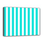 Vertical Stripes - White and Bright Turquoise Canvas 16  x 12  (Stretched)