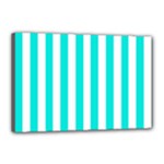 Vertical Stripes - White and Bright Turquoise Canvas 18  x 12  (Stretched)