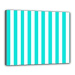 Vertical Stripes - White and Bright Turquoise Canvas 20  x 16  (Stretched)
