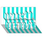 Vertical Stripes - White and Bright Turquoise Happy Birthday 3D Greeting Card (8x4)