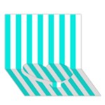 Vertical Stripes - White and Bright Turquoise Heart Bottom 3D Greeting Card (7x5)